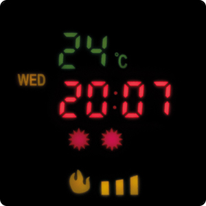 De volgende informatie kan optioneel worden weergegeven via het multifunctionele display:
tijd van de dag
weekdag
Helderheid van de vlammen
verwarmingsvermogen
kamertemperatuur
timer programmeren
