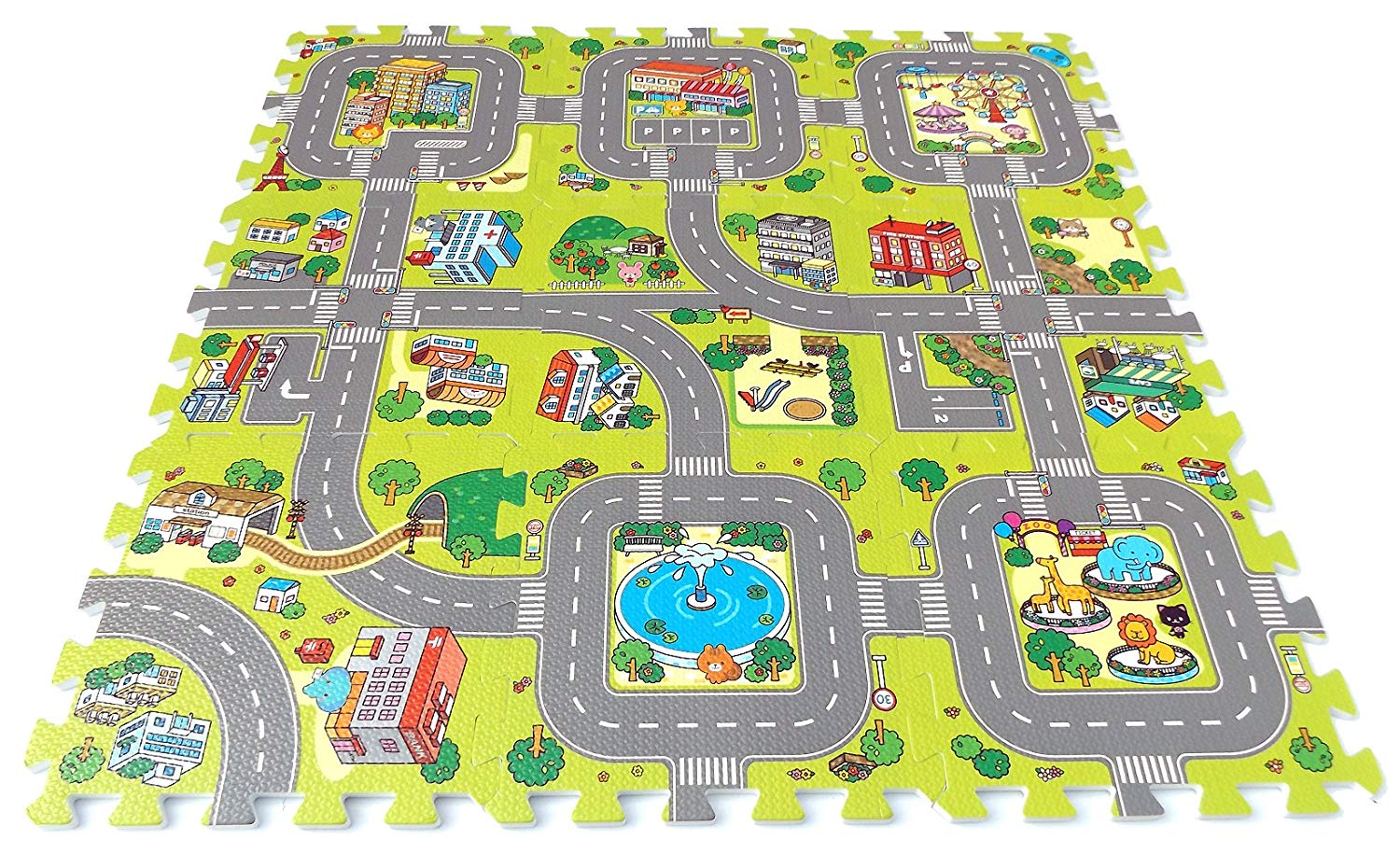 Stad puzzelmat uit schuimrubber
Door de vertandingheid van de puzzelstukken kunnen uw kinderen in een mum van tijd de bodem van de kinderkamer in een spannende stad met weg, 