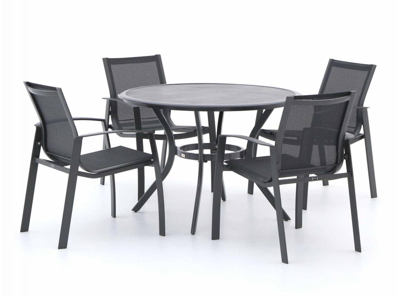 R&S Design Altea/Follo ø110cm dining tuinset 5-delig stapelbaar. Laagste prijs Tuinsets