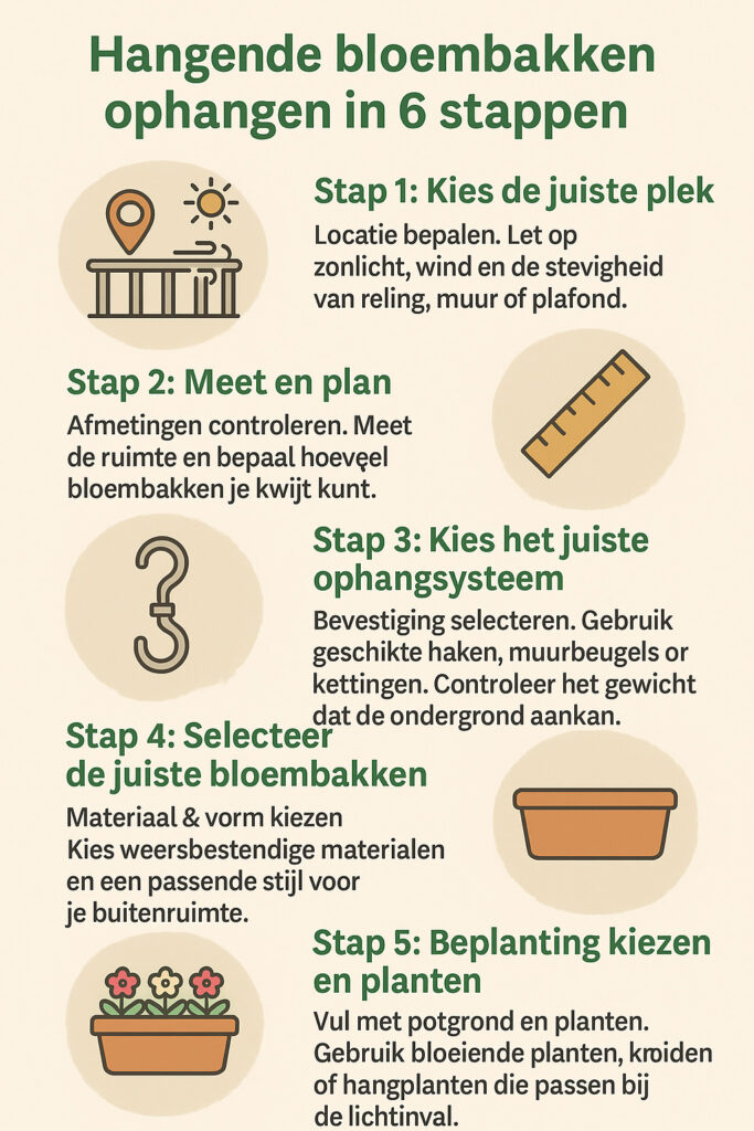 Hangende bloembakken ophangen in 6 stappen.